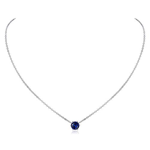 ChicSilver September Birthstone Jewelry 925 Sterling Silver Round Cut Gem Stone Simulated Sapphire Necklace Dainty Tiny CZ Pendant Necklace for Women Teen Girls ChicSilver September Birthstone Jewelry 925 Sterling Silver Round Cut Gem Stone Simulated Sapphire Necklace Dainty Tiny CZ Pendant Necklace for Women Teen Girls