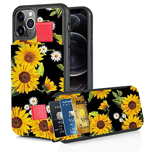 LAMEEKU Wallet Case Compatible with iPhone 12 Pro Max, Card Holder Case with Credit Card Slot Leather Case, Protective Phone Case TPU Bumper Cover Design for iPhone 12 Pro Max 6.7" (2020)-Sunflower