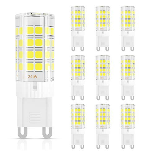 DiCUNO G9 LED Bulb 4W (40W Halogen Equivalent), 450LM Daylight White 6000K, 110V 120V G9 Ceramic Base Non-dimmable Light Bulb for Ceiling Light, Under Cabinet (10-Pack)