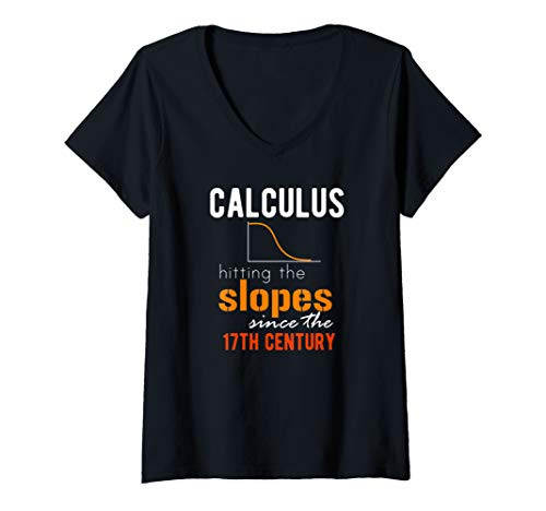 Womens Calculus Hitting Slopes Skiing V-Neck T-Shirt