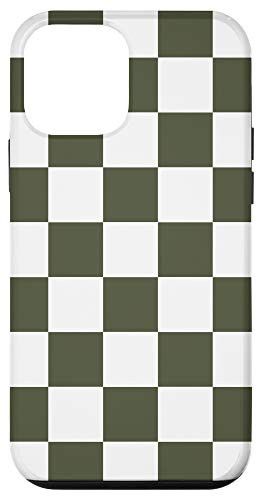 iPhone 12 mini Dark Olive Green Checkered Board White Pattern Case