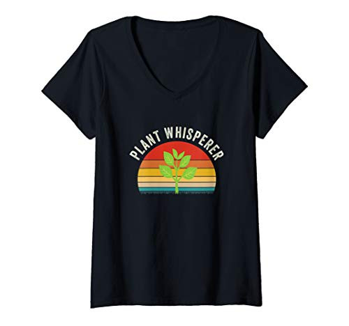 Womens Gardeners Plant Whisperer Funny Garden Gardening V-Neck T-Shirt