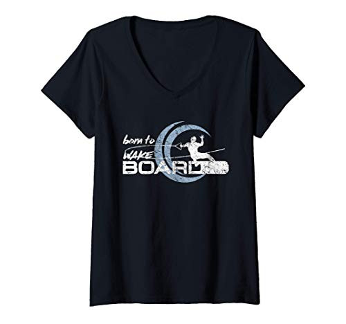Womens Born to Wake Board Vintage Funny Wakeboarding Rider V-Neck T-Shirt
