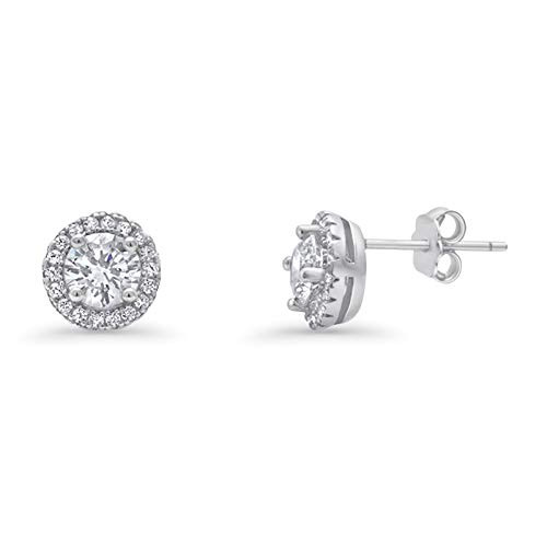 Wedding Engagement Bridal Earrings Halo Stud Earrings Round Simulated Cubic Zirconia 925 Sterling Silver