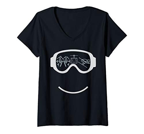 Womens Skiing Glasses Funny Mountains Slope Skier Humor Gift V-Neck T-Shirt