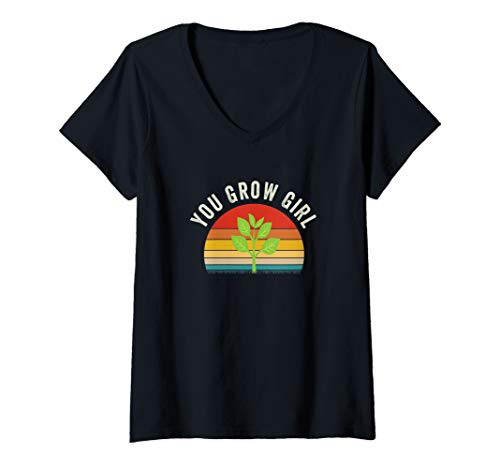Womens Gardeners You Grow Girl Funny Garden Gardening V-Neck T-Shirt