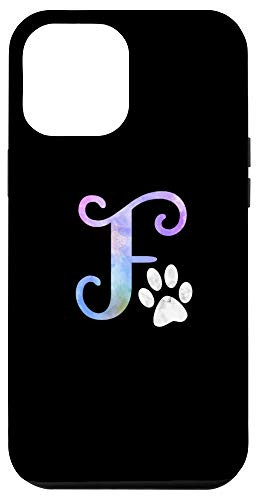 iPhone 12 Pro Max Letter F watercolor cat, dog paw monogram, initial F Case