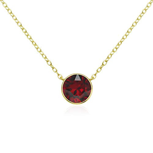 SolidSilver - Sterling Silver 7mm Round Solitaire Yellow Gold Dipped Pendent Necklace Made with Swarovski Crystal - Siam SolidSilver - Sterling Silver 7mm Round Solitaire Yellow Gold Dipped Pendent Necklace Made with Swarovski Crystal - Siam
