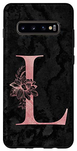 Galaxy S10Plus Letter L Monogram Initial Pink Rose on Black Grunge Design Case