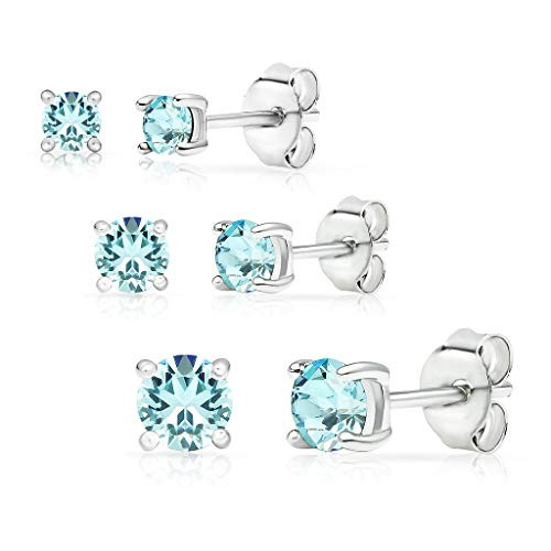 SolidSilver - Sterling Silver 3mm 4mm 5mm Round Solitaire Stud Earrings Made with Swarovski Crystal - Aquamarine SolidSilver - Sterling Silver 3mm 4mm 5mm Round Solitaire Stud Earrings Made with Swarovski Crystal - Aquamarine