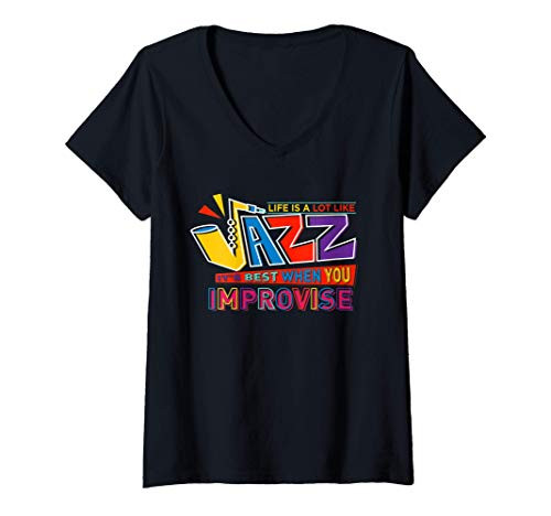 Womens Free Jazz Experimental Avant-Garde Improvisation Saxophone V-Neck T-Shirt