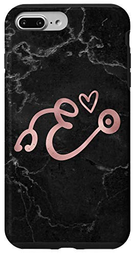 iPhone 7 Plus/8 Plus Cute Letter E Initial Monogram Nurse Rose Pink Stethoscope Case