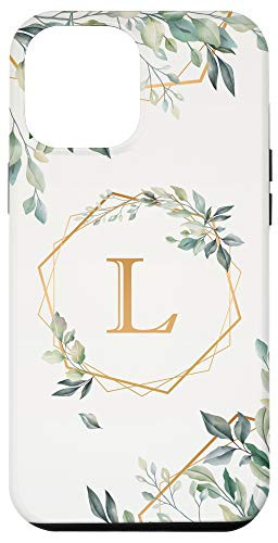 iPhone 12 Pro Max Letter L Monogram Initial Personalized Name Watercolor Leaf Case
