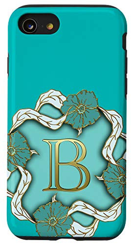 iPhone SE (2020) / 7 / 8 Aesthetic Turquoise Blue Floral Flower Initial B Monogram Case