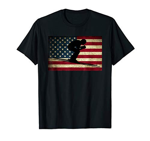 USA Flag Ski Slopes American Flag Vintage Skiing Gifts T-Shirt USA Flag Ski Slopes American Flag Vintage Skiing Gifts T-Shirt