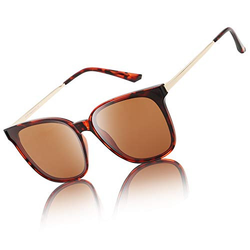 DUCO Vintage Round Polarized Retro Sunglasses for Women UV Protection W016 (Tortoise Brown)