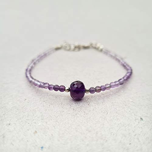 Natural Amethyst Bracelet for her Round Beads Sterling Silver Minimalist Gemstone Beaded Jewelry Natural Amethyst Bracelet for her Round Beads Sterling Silver Minimalist Gemstone Beaded Jewelry