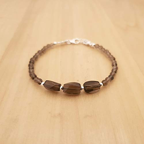 Smoky Quartz Bracelet Round Irregular Beads with Sterling Silver June Birthday Beaded Jewelry Smoky Quartz Bracelet Round Irregular Beads with Sterling Silver June Birthday Beaded Jewelry