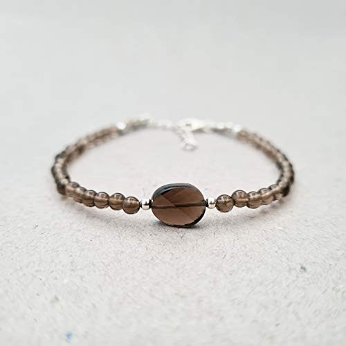 Smoky Quartz Round Beads Bracelet for women Sterling Silver Findings Handmade Birthstone Jewelry Smoky Quartz Round Beads Bracelet for women Sterling Silver Findings Handmade Birthstone Jewelry