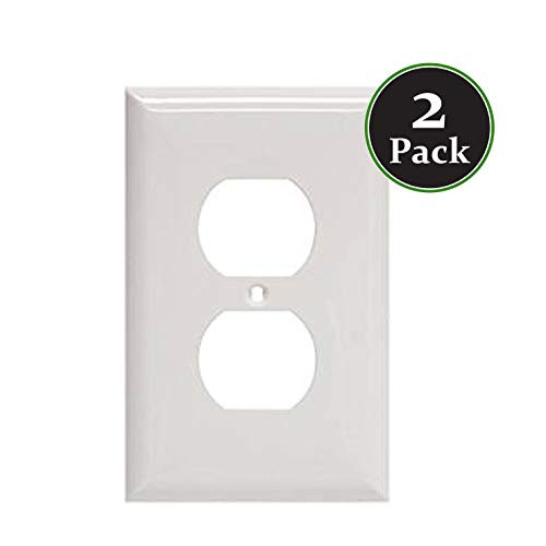 Duplex 1-Gang Device Standard Receptacle Wallplate,Mount,Wall Plates Kit, Home Electrical Outlet Cover, Unbreakable Material, Pack Dual Port Replacement Faceplates Covers White Plastic One (2)