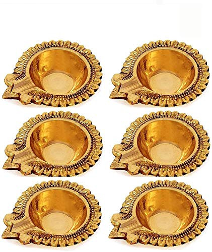 Golden Brass Diya Lamp Engraved Dia Diwali Puja Jyoti Diya Indian - Diya for Pooja Oil Lamp Brass Dia Deepawali Diya/Oil Lamp/Diwali Decoration. Indian Gift Items Set of 8