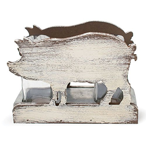 Burton and Burton 9733157 Whitewashed Wood Pig Salt/Pepper Set, Multicolor