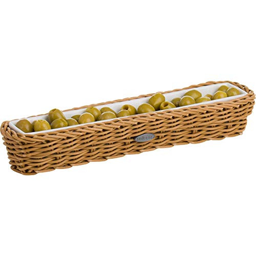 Saleen RECTANGULARIN B Rectangular Wicker Basket with Porcelain Insert, 28 x 6 x 4,5 cm, Beige