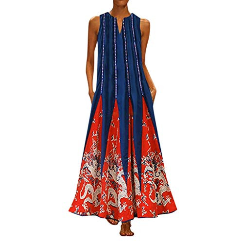 Hotkey Plus Size Dress for Women Vintage Daily Printed Summer Autumn Casual Sleeveless Bohemian Long Maxi Dress S-5XL Red Hotkey Plus Size Dress for Women Vintage Daily Printed Summer Autumn Casual Sleeveless Bohemian Long Maxi Dress S-5XL Red