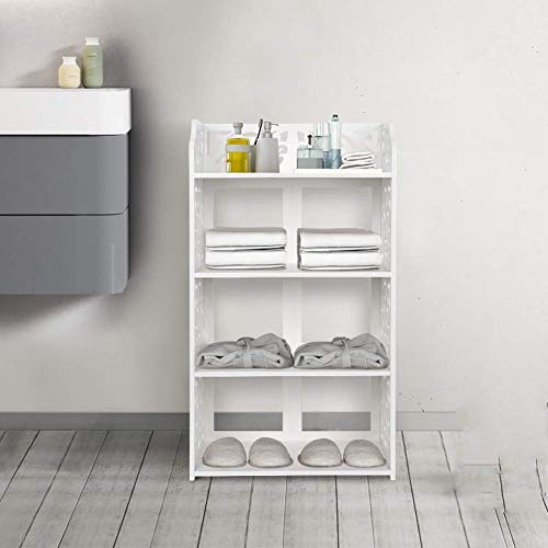 4 Tier Shoes Rack, White Wood Plastic Shoe Tower Rack Stand Organizer Storage Cabinet Shelves Space Saving, Free Standing Shoes Storage Organizer Closet Shelves Holder Container for Home Office