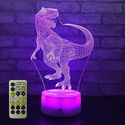 FlyonSea Dinosaur Night Light Dinosaur Lamp Bedside Lamp 7 Colors Change Remote Control with Timer Kids Night Light Optical Illusion Lamps for Kids Lamp As a Gift Ideas for Boys
