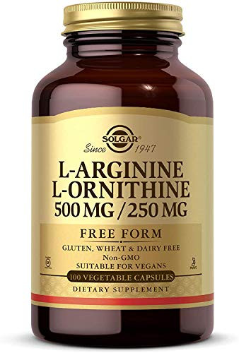 Solgar L-Arginine/L-Ornithine 500/250 mg, 100 Vegetable Capsules - Supports Blood Flow - Supports Creatine Synthesis  and  Protein Formation - Non-GMO, Vegan, Gluten  and  Dairy Free, Kosher - 100 Servings
