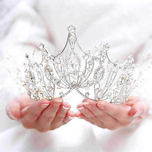 Sakytal Baroque Crown and Tiaras Gold Crystal Wedding Bride Crowns Bridal Handmade Rhinestone Headband Tiara for Women and Girls (Silver)