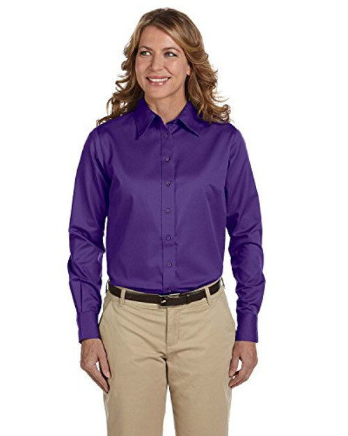 Harriton Ladies Easy Blend Long-Sleeve Twill Shirt Stain-Release XL Team Purple