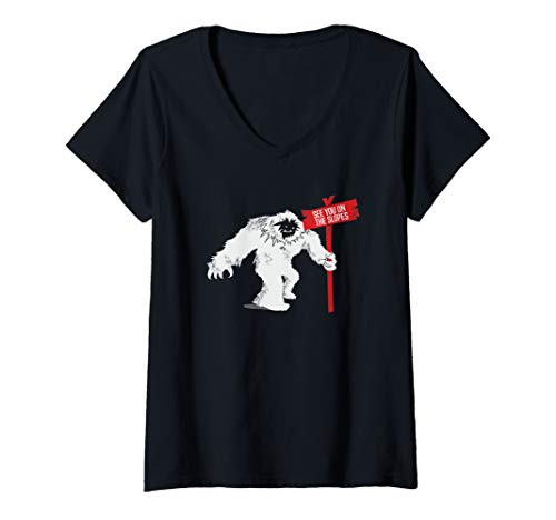 Womens SEE YOU ON THE SLOPES Abominable Snowman V-Neck T-Shirt