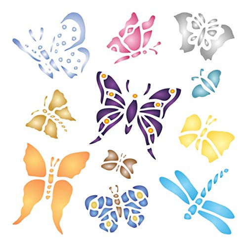 Butterflies Stencil, 8.5 x 8.5 inch (L) - Stylized Insect Bug Butterfly Stencils for Painting Template