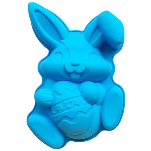 Easter Bunny Rabbit Egg Mold, Easter Rabbit Shape Cake Baking Mold Silicone DIY Bakeware Mousse Cake Pan Tool (Blue)