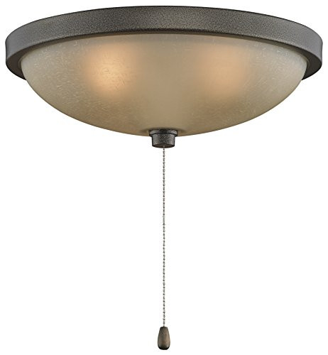 Fanimation LK124AAZ Low Profile Light Kit with Amber Linen Glass and A Pull Chain