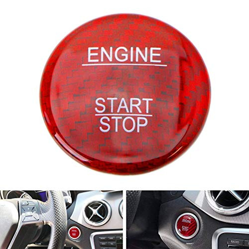 iJDMTOY (1) Gloss Red Real Carbon Fiber Cover Cap Compatible With Mercedes Keyless Engine Start/Stop Push Start Button