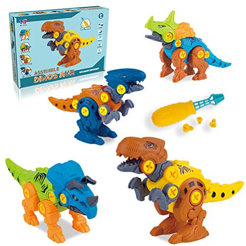 FreshWater 4pcs/Set DIY Dinosaur Assembly Toy Disassembly Dinosaur Figures Model Kit Educational Construction Play Set for Kids