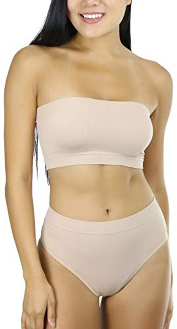 ToBeInStyle Women's Classic Seamless Bandeau and Brief Set - Nude - S/M