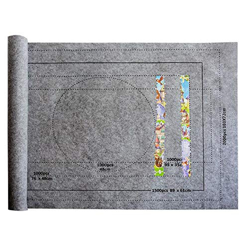 Owill Jigsaw Puzzle Mat Roll Up, Puzzle Storage Saver for 500/1000/1500/2000 Pieces, Felt Puzzle Roll up Mat Jigsaw Puzzle Roll Mat with Drawstring Storage Bag (Gray)