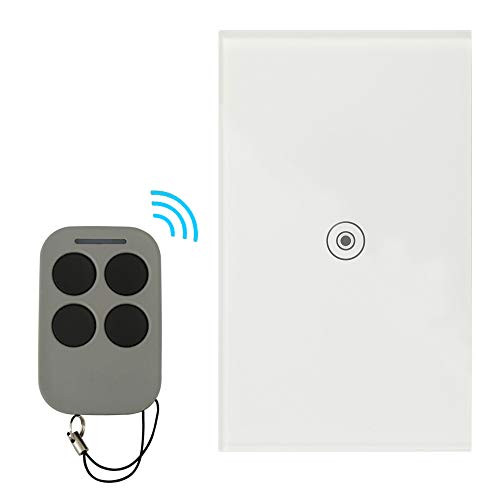 Light Touch Switch with Tempered Glass Panel, RF Wireless Remote Control, 100' RF Range, No Interference, US Standard Modern Wall Switch, No Hub Required (Replace 1 Switch in a Single Wall Box)