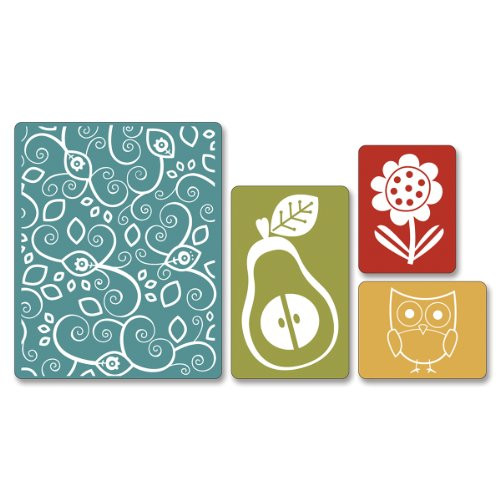 Sizzix Textured Impressions Embossing Folders 4PK - Flower, Owl  and  Pear Set by BasicGrey