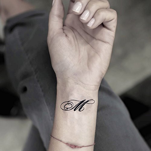 Letter M Temporary Fake Tattoo Sticker (Set of 2) - www.ohmytat.com