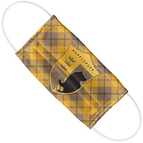 Harry Potter Hufflepuff Plaid Logo 1-Ply Reusable Face Mask Covering with Adjustable Nose Wire, Unisex