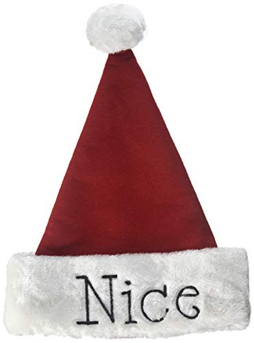 Santa Christmas Hat with Hand Stitched Naughty Or Nice Festive Holiday Hat