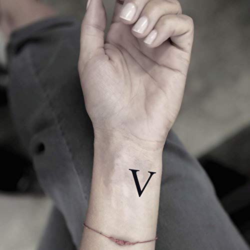 Letter V Temporary Fake Tattoo Sticker (Set of 4) - www.ohmytat.com