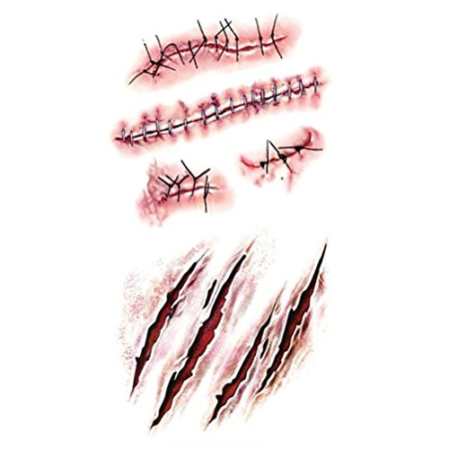 BESTOYARD Halloween Masquerade Prank Horror Realistic Fake Bloody Wound Stitch Scar Scab Waterproof Temporary Tattoo Sticker Makeup Props BESTOYARD Halloween Masquerade Prank Horror Realistic Fake Bloody Wound Stitch Scar Scab Waterproof Temporary Tattoo Sticker Makeup Props