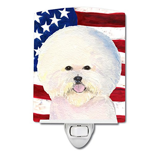 Caroline's Treasures SS4011CNL USA American Flag with Bichon Frise Ceramic Night Light, 6x4x3, Multicolor