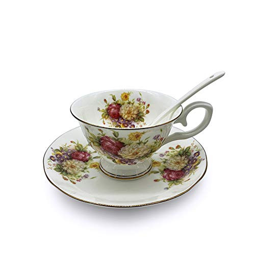Krysclove Vintage Ceramic Teacup Fine Bone China Tea Cup Spoon and Saucer Set (02)